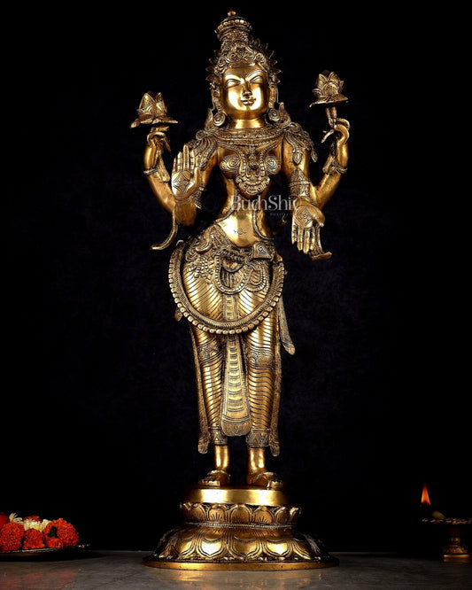 Pure Brass Standing Lakshmi Statue – 24.5” - Budhshiv.com