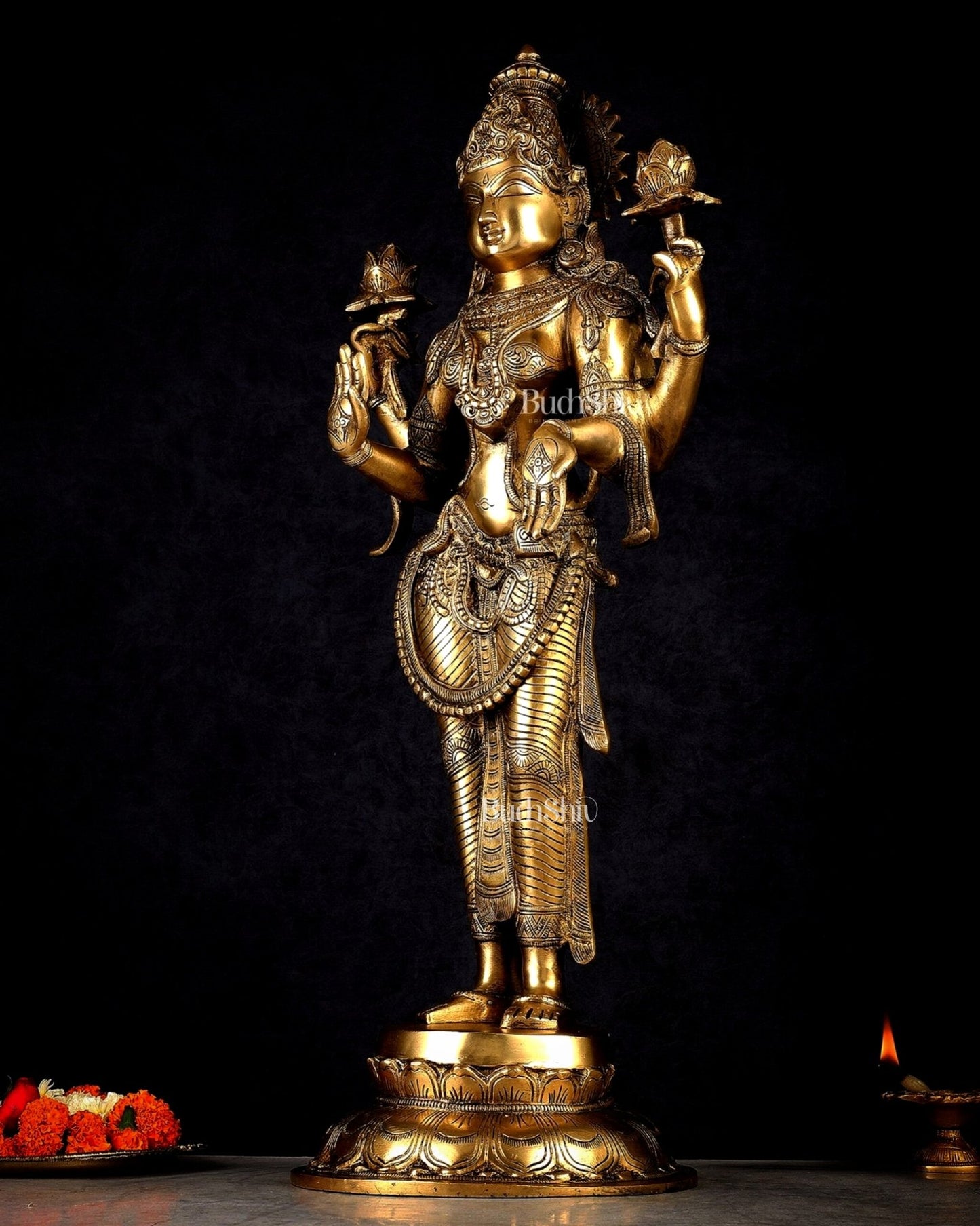 Pure Brass Standing Lakshmi Statue – 24.5” - Budhshiv.com