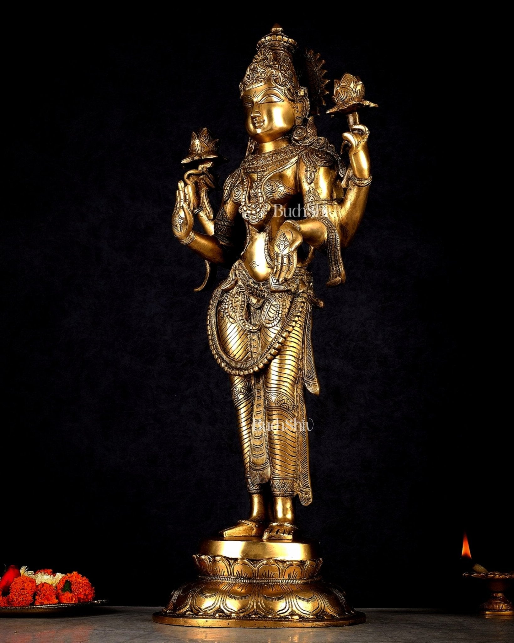 Pure Brass Standing Lakshmi Statue – 24.5” - Budhshiv.com