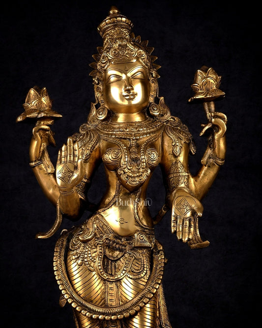 Pure Brass Standing Lakshmi Statue – 24.5” - Budhshiv.com