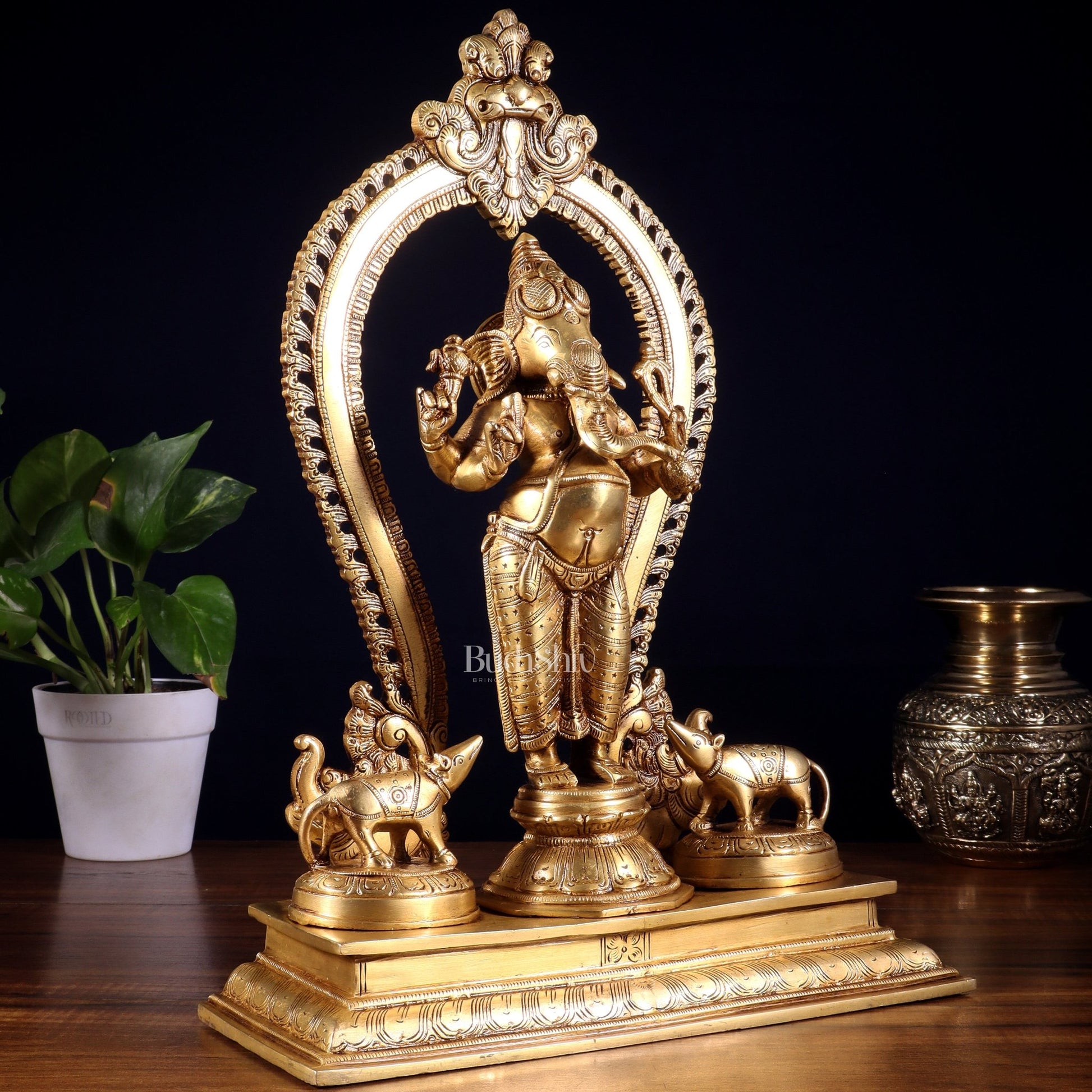 Pure Brass Standing Lord Ganesha Idol | 15” Height - Budhshiv.com