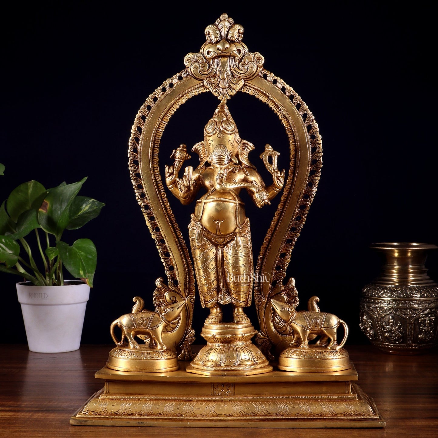 Pure Brass Standing Lord Ganesha Idol | 15” Height - Budhshiv.com