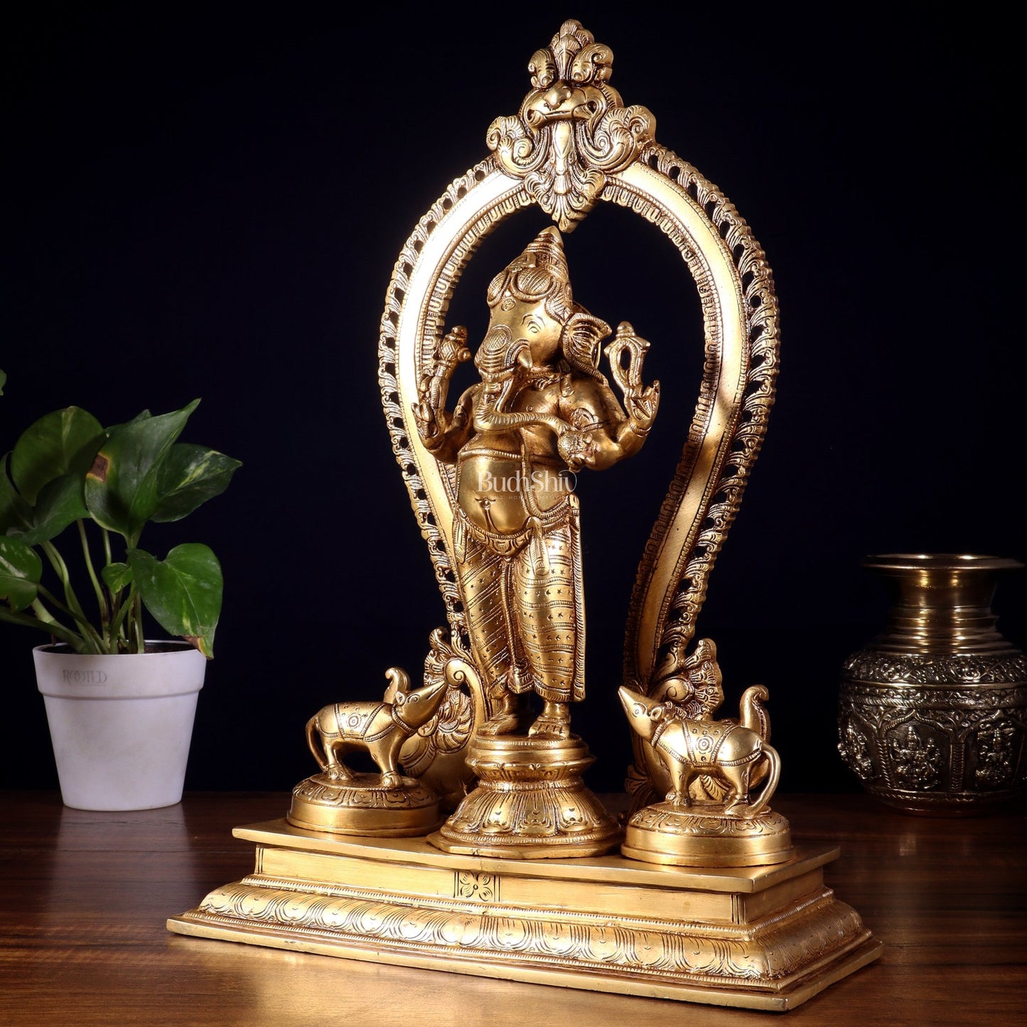 Pure Brass Standing Lord Ganesha Idol | 15” Height - Budhshiv.com