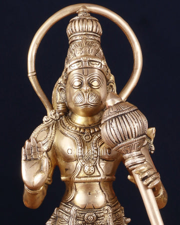 Pure Brass Standing Lord Hanuman Statue – Matte Gold Finish, 14.5 Inch - Budhshiv.com