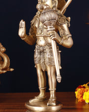 Pure Brass Standing Lord Hanuman Statue – Matte Gold Finish, 14.5 Inch - Budhshiv.com