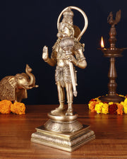 Pure Brass Standing Lord Hanuman Statue – Matte Gold Finish, 14.5 Inch - Budhshiv.com