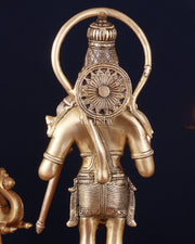 Pure Brass Standing Lord Hanuman Statue – Matte Gold Finish, 14.5 Inch - Budhshiv.com
