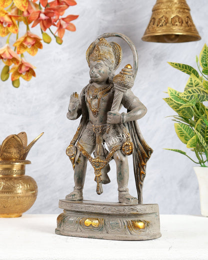 Pure Brass Standing Lord Hanuman Statue sand finish 11 inch - Budhshiv.com