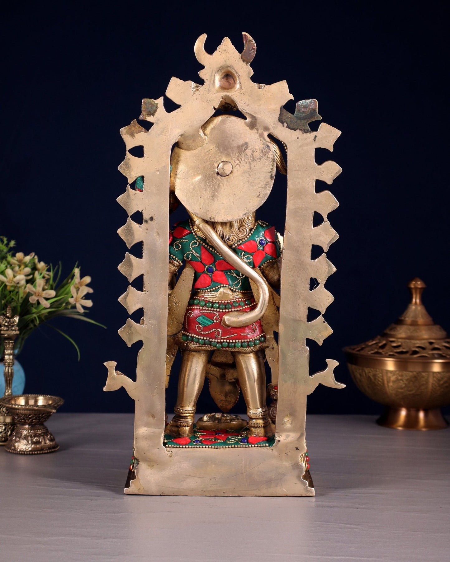 Pure Brass Standing Lord Hanuman with Kirtimukha Prabhavali 12 INCH - Budhshiv.com