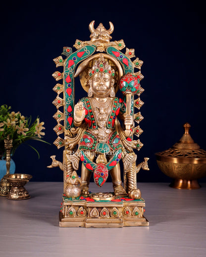 Pure Brass Standing Lord Hanuman with Kirtimukha Prabhavali 12 INCH - Budhshiv.com