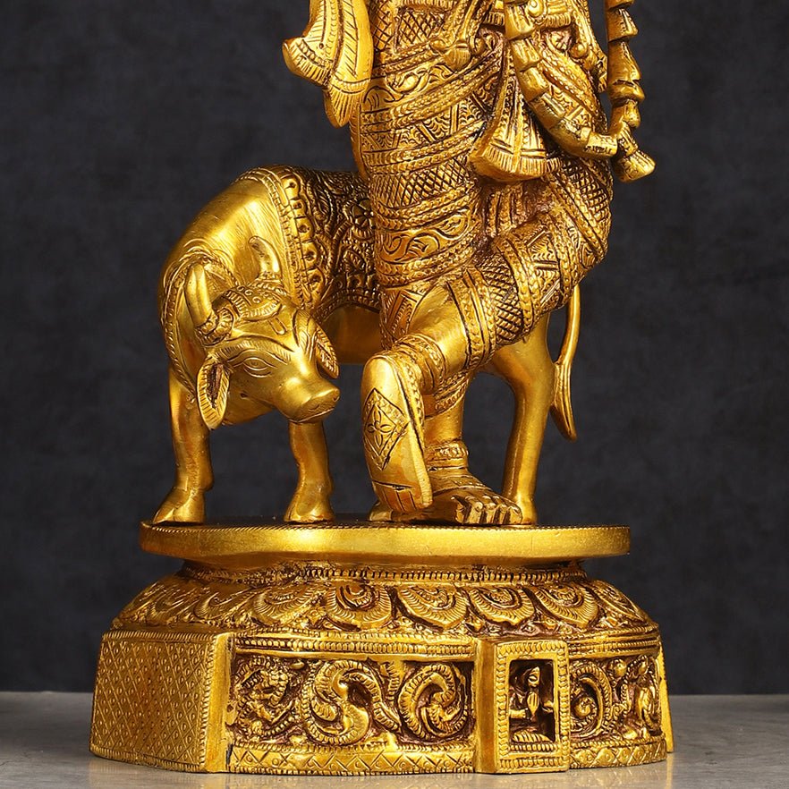 Pure Brass Standing Lord Krishna with Cow Statue 15 inch - Budhshiv.com