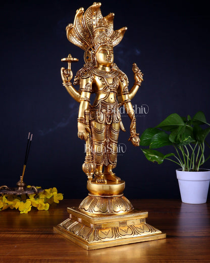 Pure Brass Standing Lord Vishnu with Sheshanaag – Highly Detailed Statue 18 inch - Budhshiv.com
