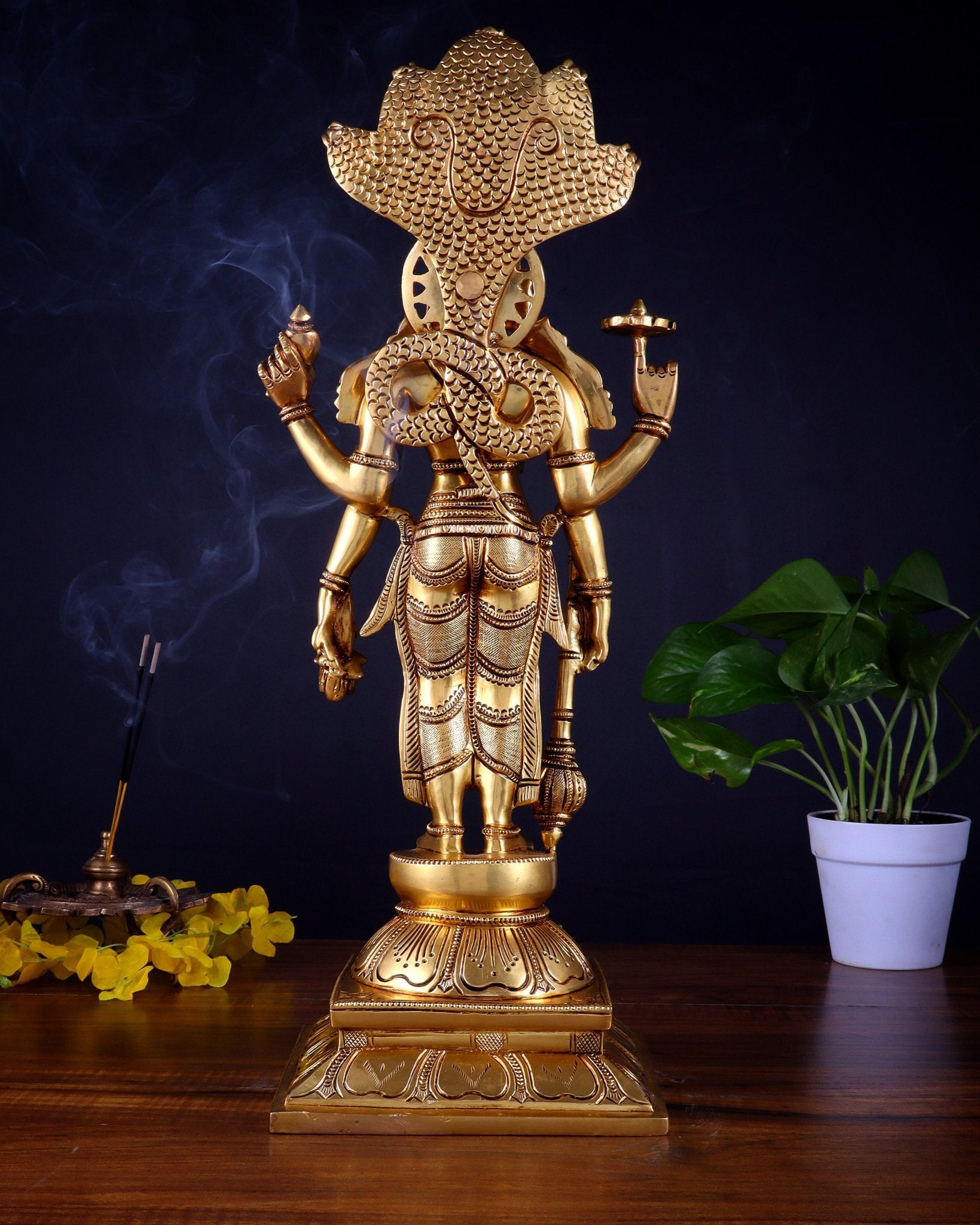 Pure Brass Standing Lord Vishnu with Sheshanaag – Highly Detailed Statue 18 inch - Budhshiv.com