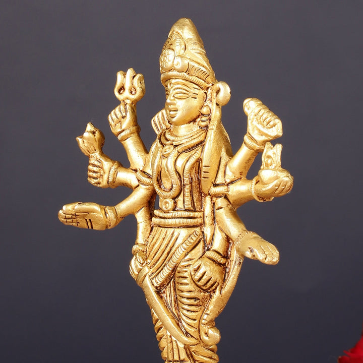 Pure Brass Standing Ma Durga Bhawani Idol | 5" Height - Budhshiv.com