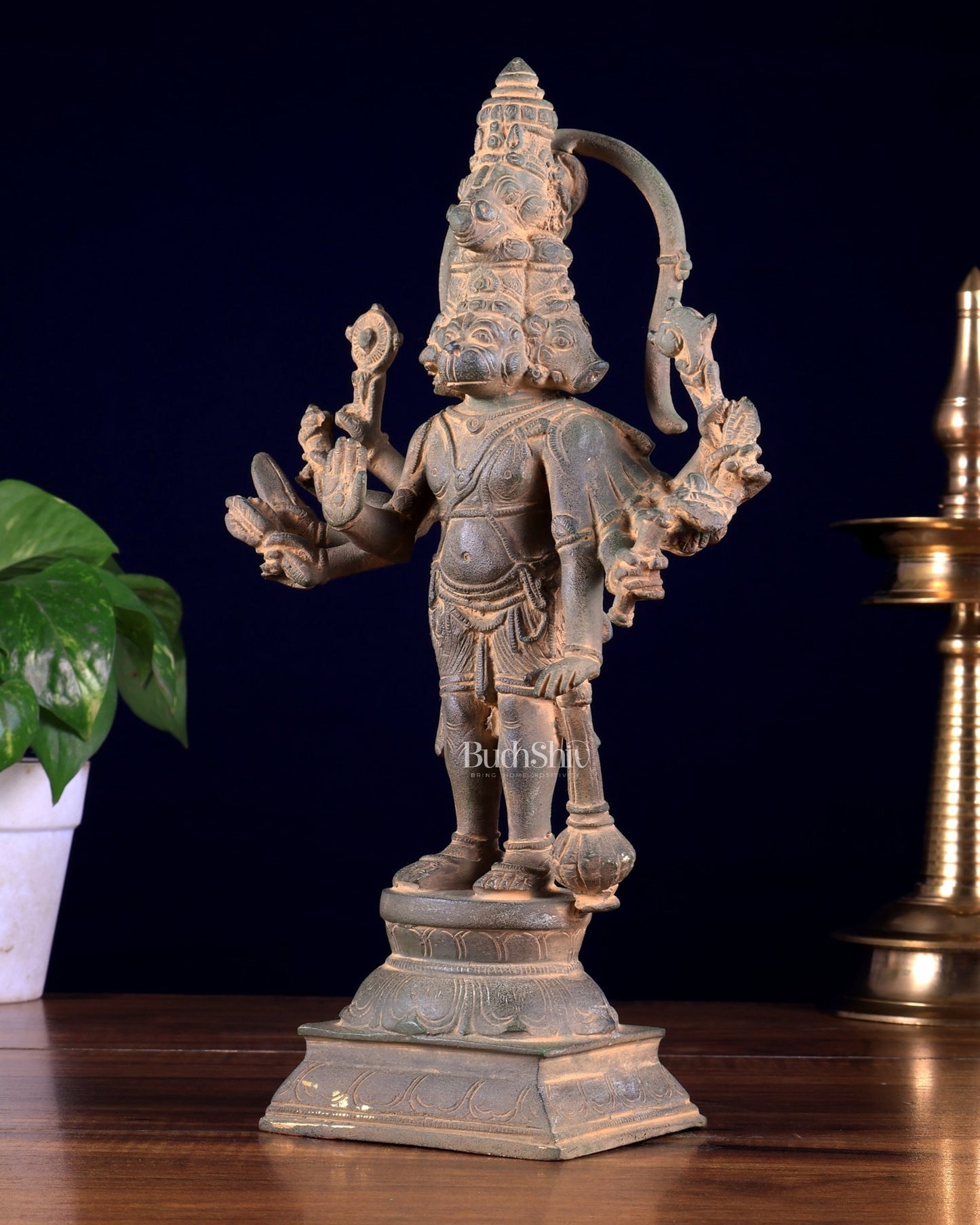 Pure Brass Standing Panchmukhi Hanuman Idol – 12 inch super antique - Budhshiv.com