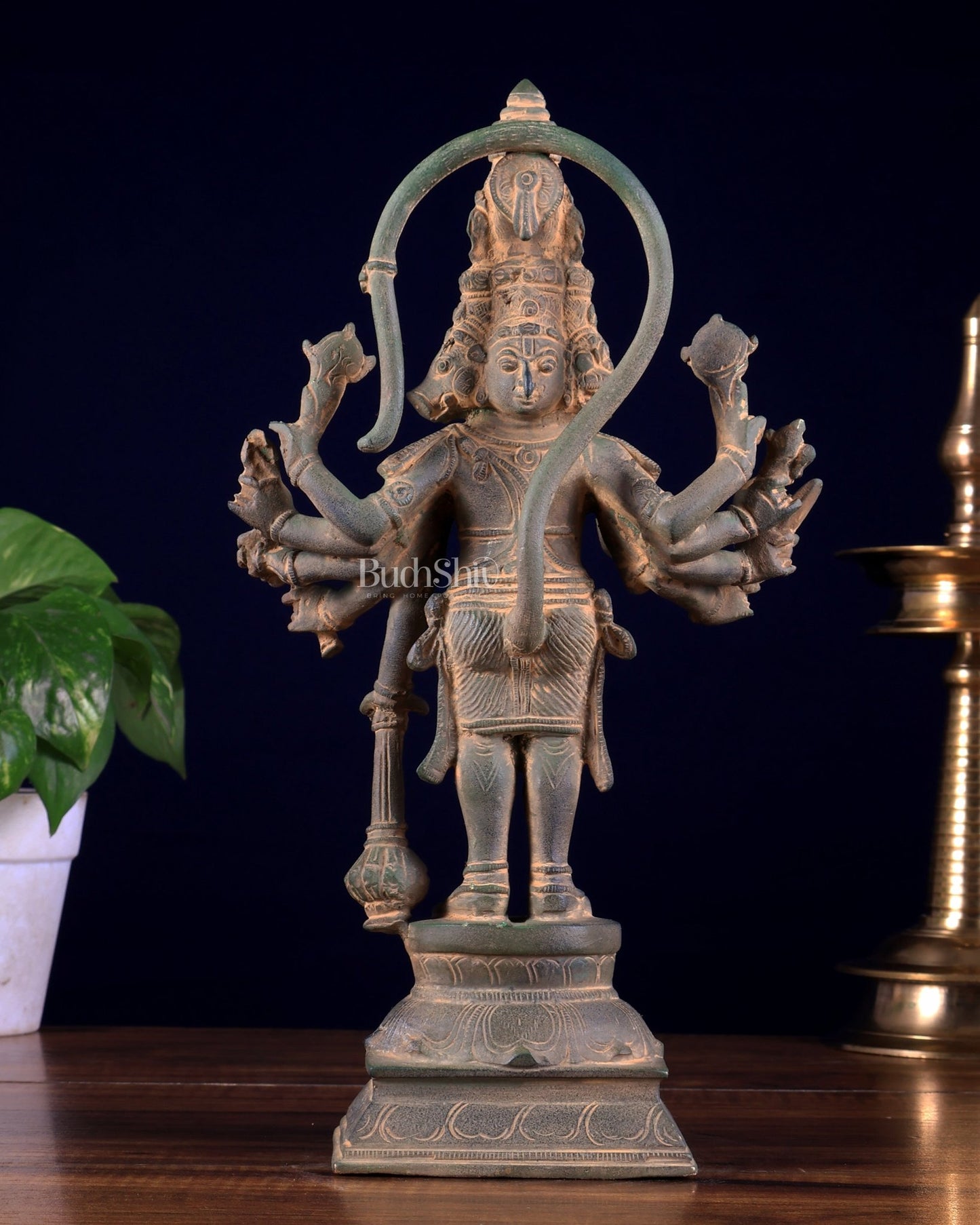 Pure Brass Standing Panchmukhi Hanuman Idol – 12 inch super antique - Budhshiv.com