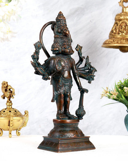 Pure Brass Standing Panchmukhi Hanuman Idol – 12 inch vintage tone - Budhshiv.com