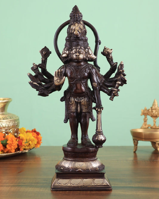 Pure Brass Standing Panchmukhi Hanuman Idol – Double Chola Finish 12 inch - Budhshiv.com