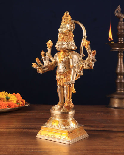 Pure Brass Standing Panchmukhi Hanuman Idol – glossy gold finish 12 inch - Budhshiv.com