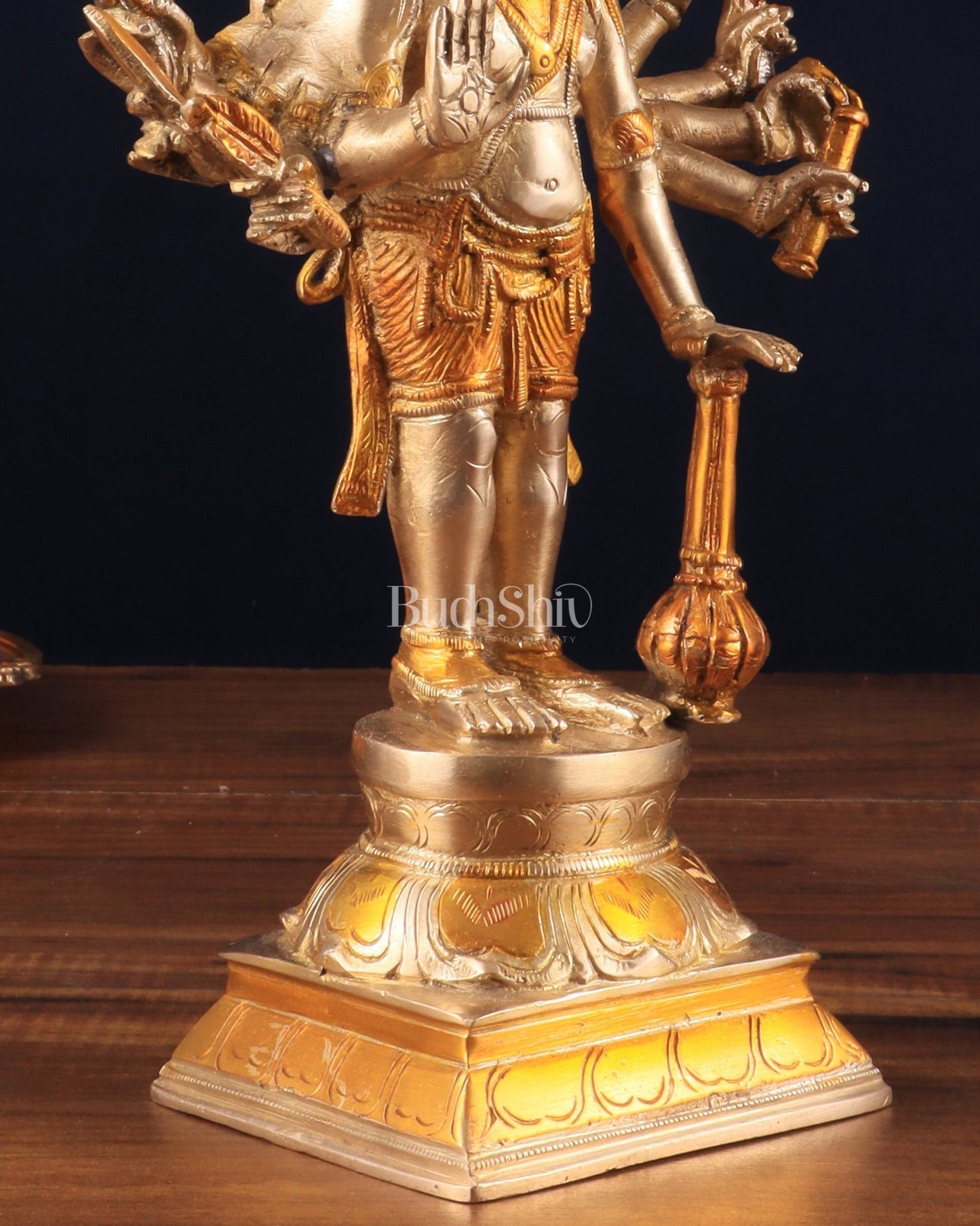 Pure Brass Standing Panchmukhi Hanuman Idol – glossy gold finish 12 inch - Budhshiv.com