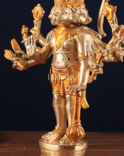 Pure Brass Standing Panchmukhi Hanuman Idol – glossy gold finish 12 inch - Budhshiv.com