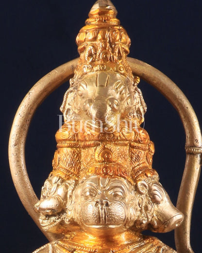 Pure Brass Standing Panchmukhi Hanuman Idol – glossy gold finish 12 inch - Budhshiv.com