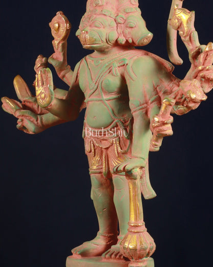 Pure Brass Standing Panchmukhi Hanuman Idol – green sand patina Finish 12 inch - Budhshiv.com