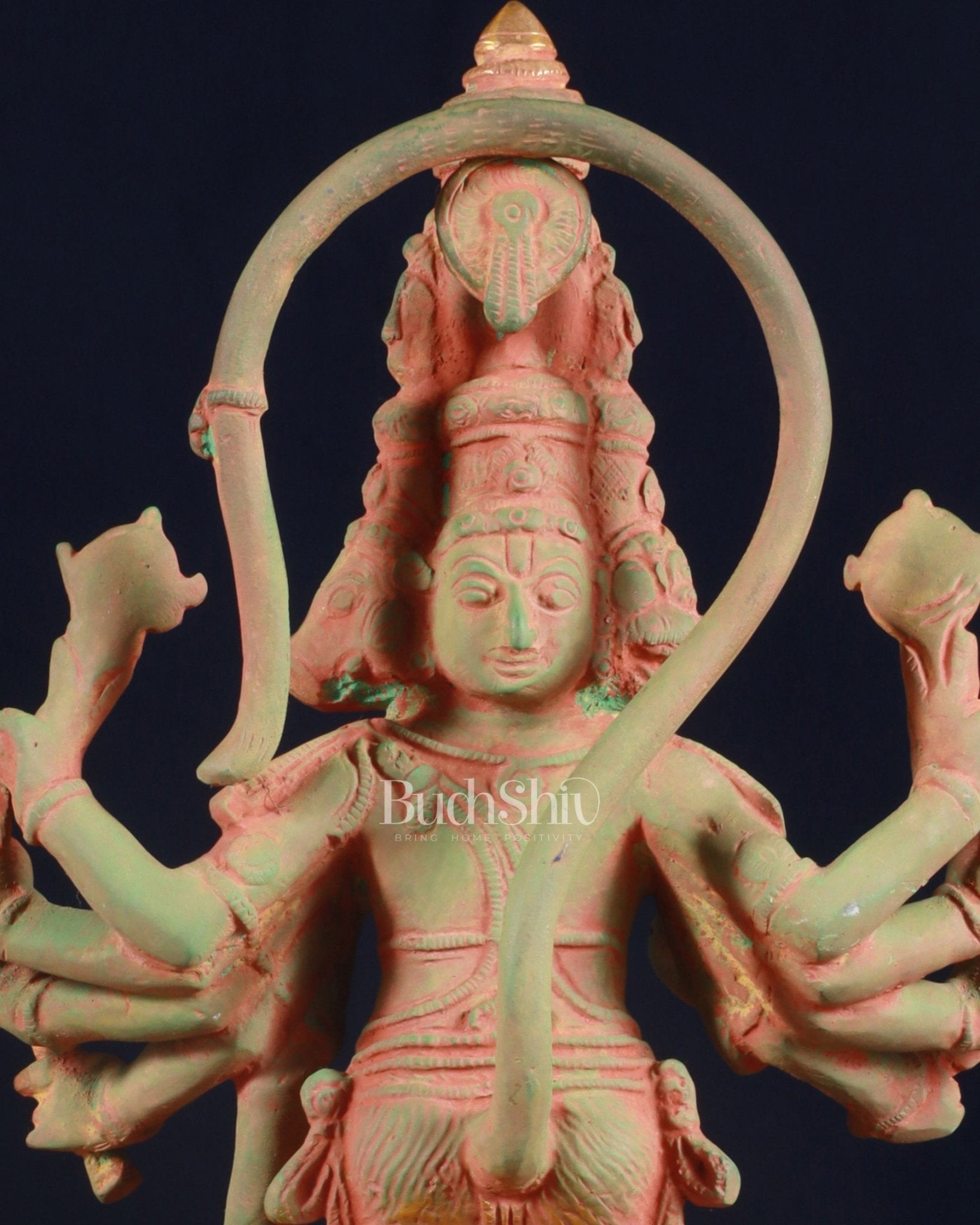 Pure Brass Standing Panchmukhi Hanuman Idol – green sand patina Finish 12 inch - Budhshiv.com