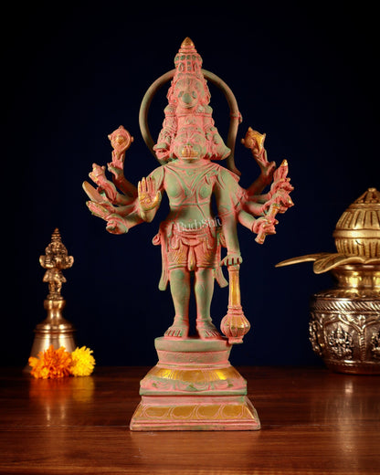 Pure Brass Standing Panchmukhi Hanuman Idol – green sand patina Finish 12 inch - Budhshiv.com