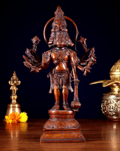 Pure Brass Standing Panchmukhi Hanuman Idol – Vintage Bronze Tone 12 inch - Budhshiv.com