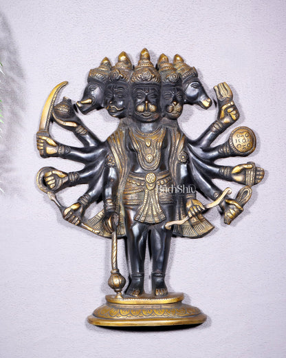 Pure Brass Standing Panchmukhi Hanuman Wall Hanging | Vastu Protection 13" - Budhshiv.com