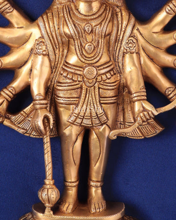 Pure Brass Standing Panchmukhi Hanuman Wall Hanging | Vastu Protection 13" - Budhshiv.com