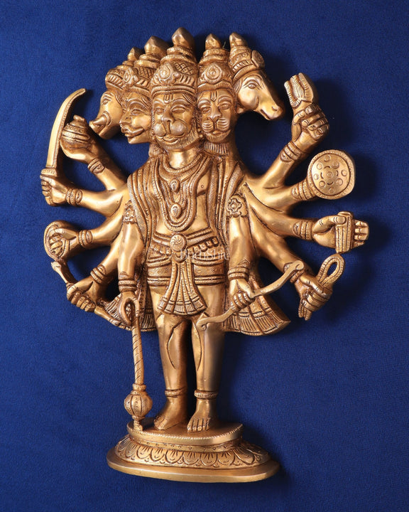 Pure Brass Standing Panchmukhi Hanuman Wall Hanging | Vastu Protection 13" - Budhshiv.com
