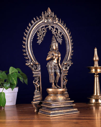 Pure Brass Standing Parvati with Prabhavali – Bhoga Shakti Idol (Antique Burnt Brass Finish) 18 inch - Budhshiv.com