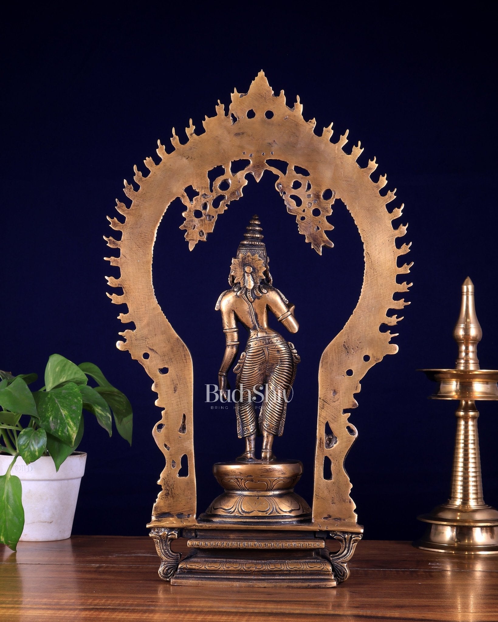 Pure Brass Standing Parvati with Prabhavali – Bhoga Shakti Idol (Antique Burnt Brass Finish) 18 inch - Budhshiv.com