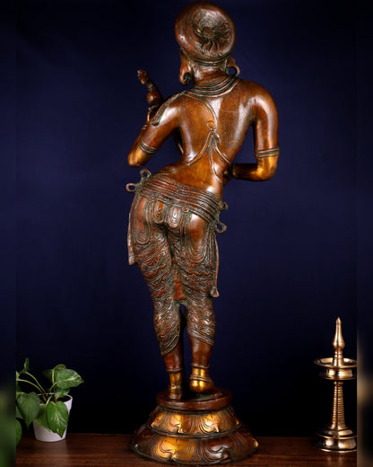 Pure Brass Standing Saraswati Statue – Unique Chola Style 35 inch - Budhshiv.com