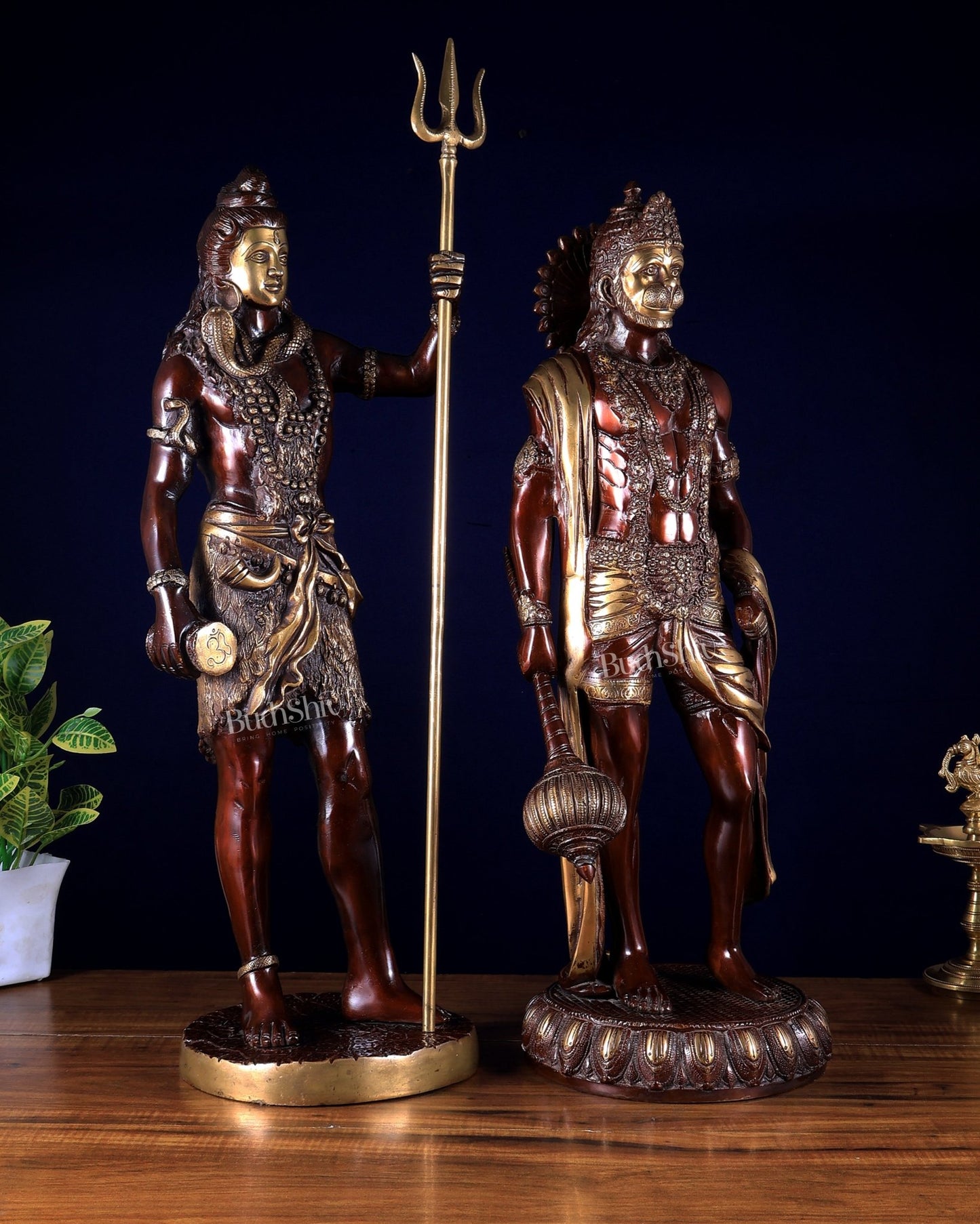 Pure Brass Standing Shiva & Hanuman Pair – 24–26 Inch | BudhShiv - Budhshiv.com