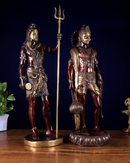 Pure Brass Standing Shiva & Hanuman Pair – 24–26 Inch | BudhShiv - Budhshiv.com