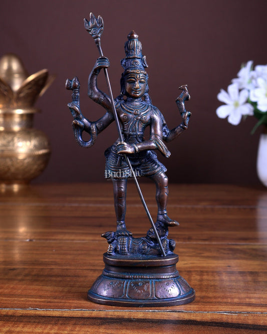 Pure Brass Standing Shiva Kaala Samahara Murti Idol antique bronze tone 6.5" - Budhshiv.com