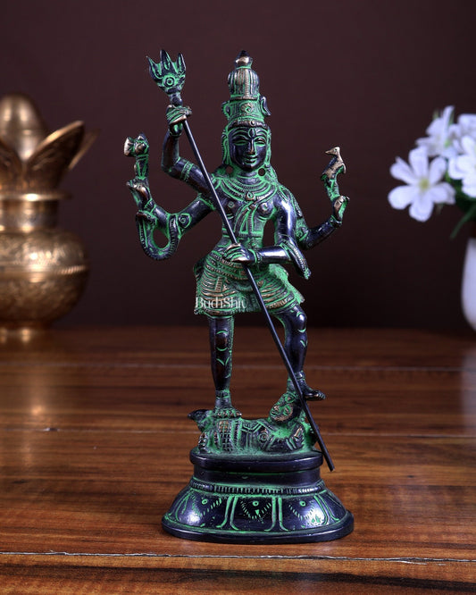 Pure Brass Standing Shiva Kaala Samahara Murti Idol | Black & Green Antique Finish 6.5" - Budhshiv.com