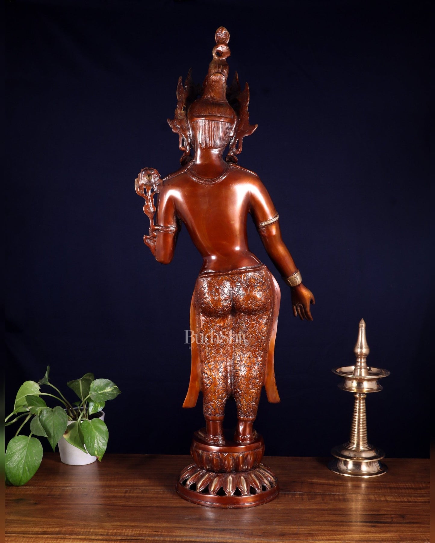 Pure Brass Standing Tara Idol – Dual Tone Copper & Golden Finish 30 inch - Budhshiv.com