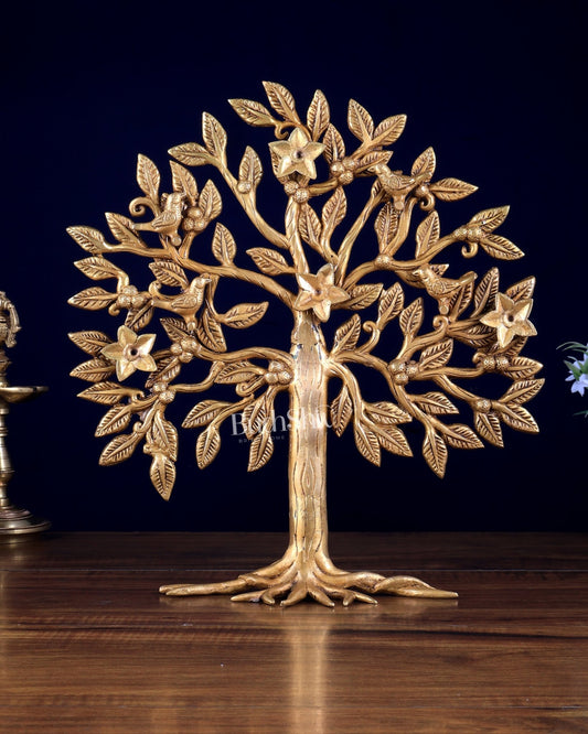 Pure brass standing tree Kalpavriksha 13 inch - Budhshiv.com