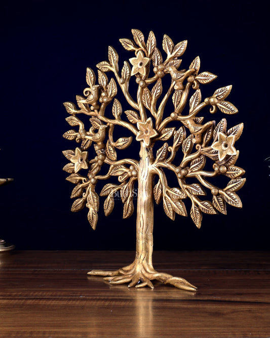 Pure brass standing tree Kalpavriksha 13 inch - Budhshiv.com
