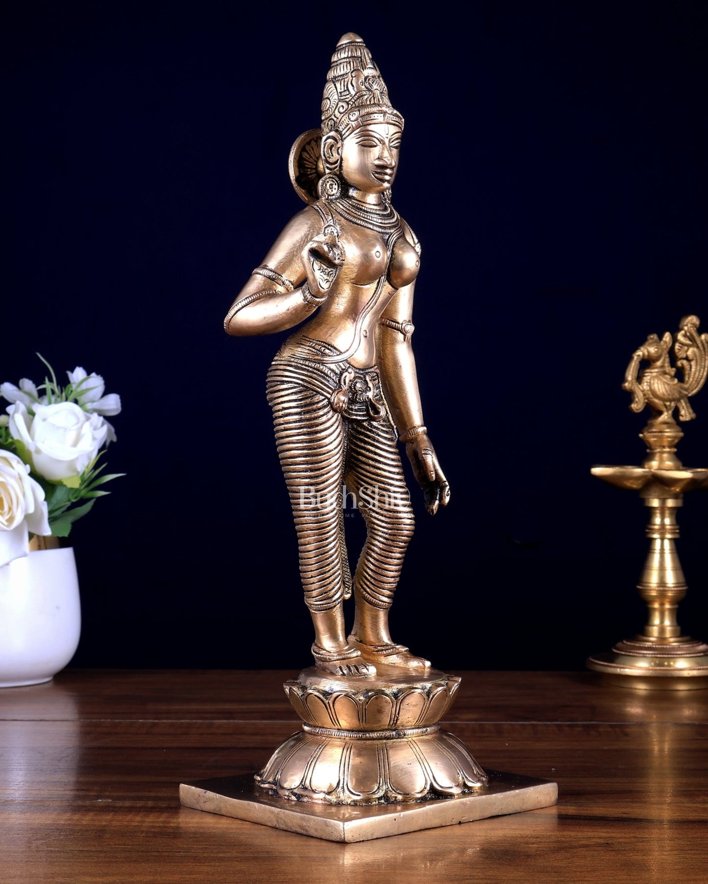 Pure Brass Standing Uma Parvati – Bhoga Shakti Idol 11 inch - Budhshiv.com