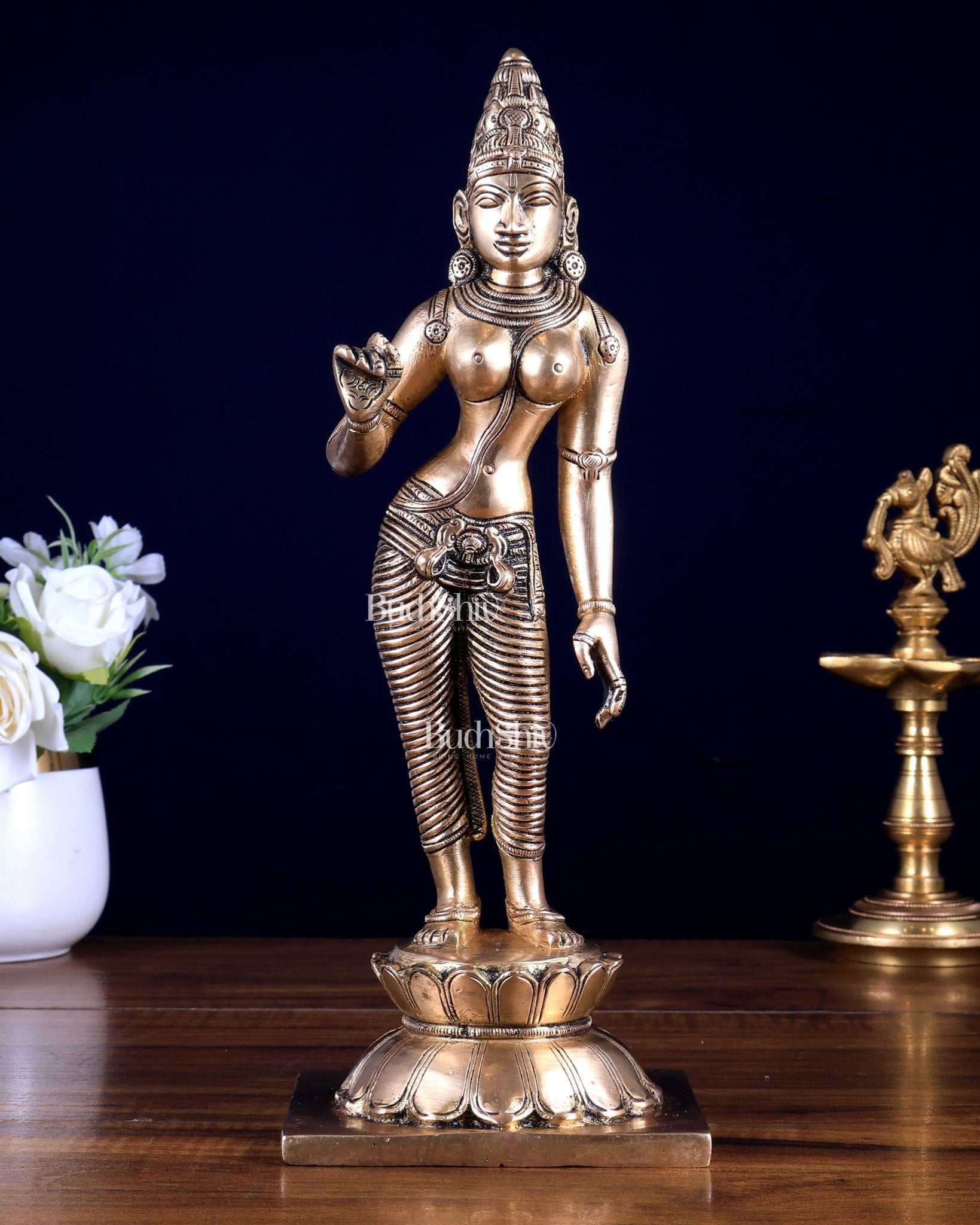 Pure Brass Standing Uma Parvati – Bhoga Shakti Idol 11 inch - Budhshiv.com