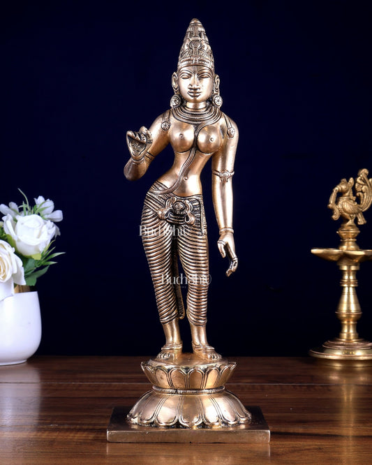 Pure Brass Standing Uma Parvati – Bhoga Shakti Idol 11 inch - Budhshiv.com