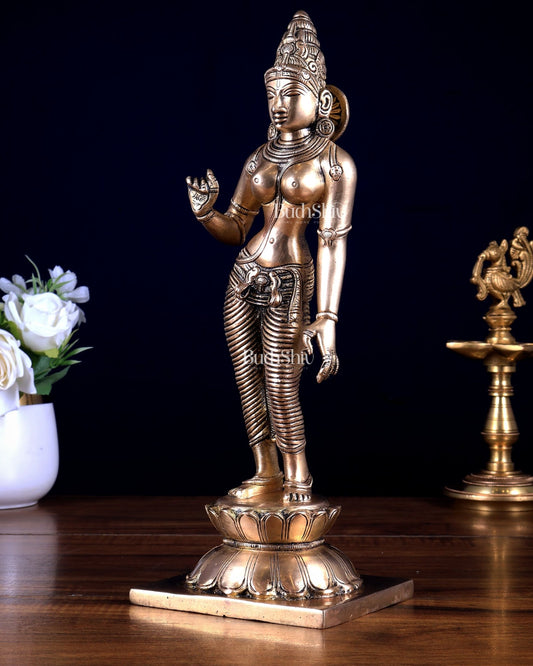 Pure Brass Standing Uma Parvati – Bhoga Shakti Idol 11 inch - Budhshiv.com