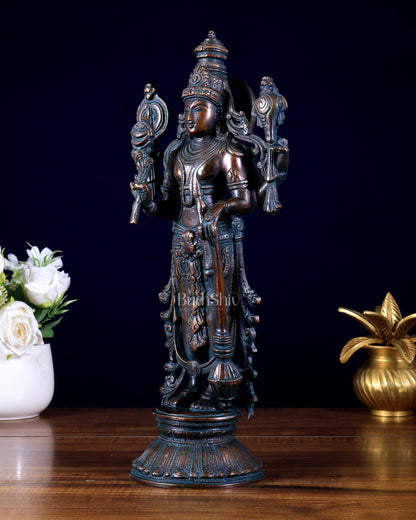 Pure Brass Standing Vishnu Statue antique finish – 12 Inch - Budhshiv.com