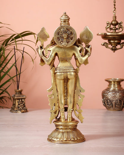 Pure Brass Standing Vishnu Statue golden tone – 12 Inch - Budhshiv.com