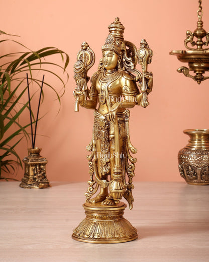 Pure Brass Standing Vishnu Statue golden tone – 12 Inch - Budhshiv.com